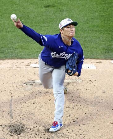 　メッツ戦に先発したドジャース・山本＝ニューヨーク（共同）