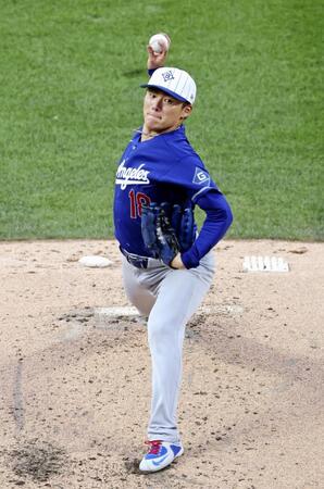 　メッツ戦に先発したドジャース・山本＝ニューヨーク（共同）