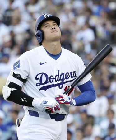 　レッドソックス戦の５回、見逃し三振に倒れたドジャース・大谷＝ロサンゼルス（共同）
