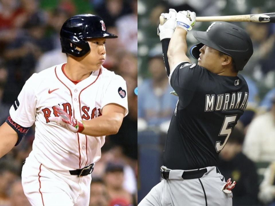 レッドソックス・吉田正尚（左）とホワイトソックス・村上宗隆（提供・共同通信社）