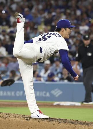 　ブルワーズ戦に先発したドジャース・山本＝ロサンゼルス（共同）