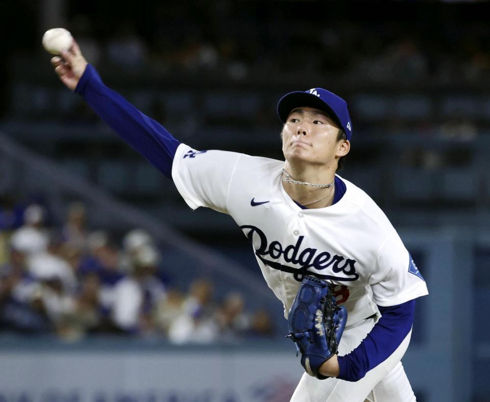 　ブルワーズ戦に先発し、６回を１失点で12勝目を挙げたドジャース・山本＝ロサンゼルス（共同）
