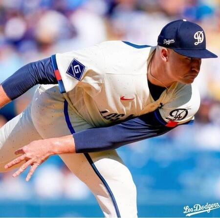 ７回３失点で移籍後初勝利を挙げたスクバル(ロサンゼルス・ドジャース提供)
