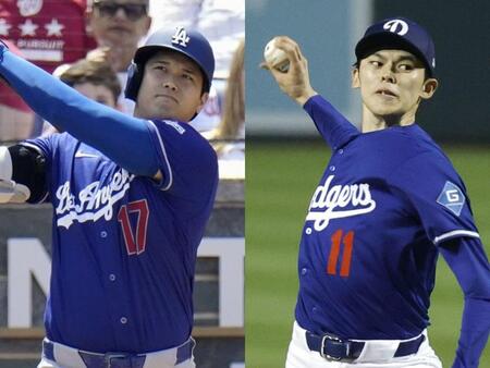 ドジャース・大谷翔平（左）と佐々木朗希（提供・共同通信社）