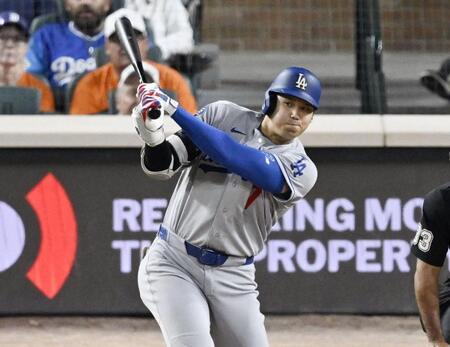 　タイガース戦の８回、二ゴロに倒れるドジャース・大谷＝デトロイト（共同）