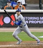 　タイガース戦の８回、二ゴロに倒れるドジャース・大谷＝デトロイト（共同）