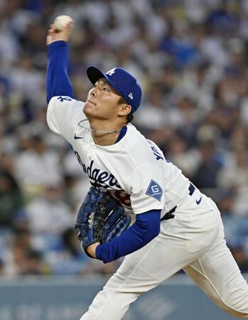　カージナルス戦に先発したドジャース・山本＝ロサンゼルス（共同）
