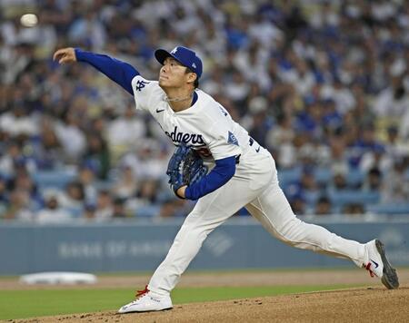 　カージナルス戦に先発したドジャース・山本＝ロサンゼルス（共同）