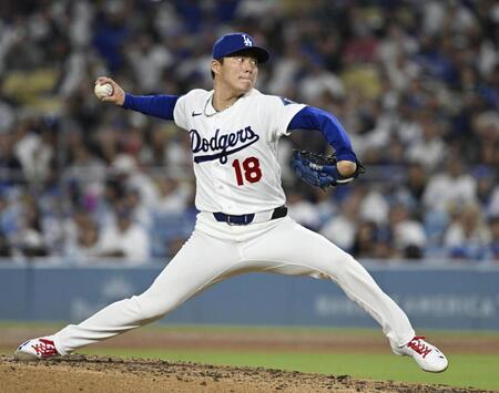 　カージナルス戦に先発したドジャース・山本。７回４失点で勝敗は付かなかった＝ロサンゼルス（共同）