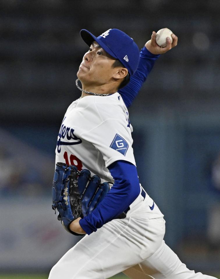 　カージナルス戦に先発したドジャース・山本＝ロサンゼルス（共同）