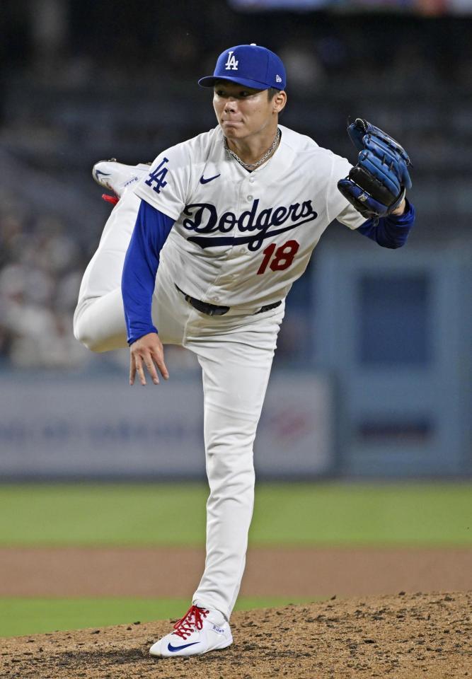 　カージナルス戦に先発したドジャース・山本。７回４失点で勝敗は付かなかった＝ロサンゼルス（共同）
