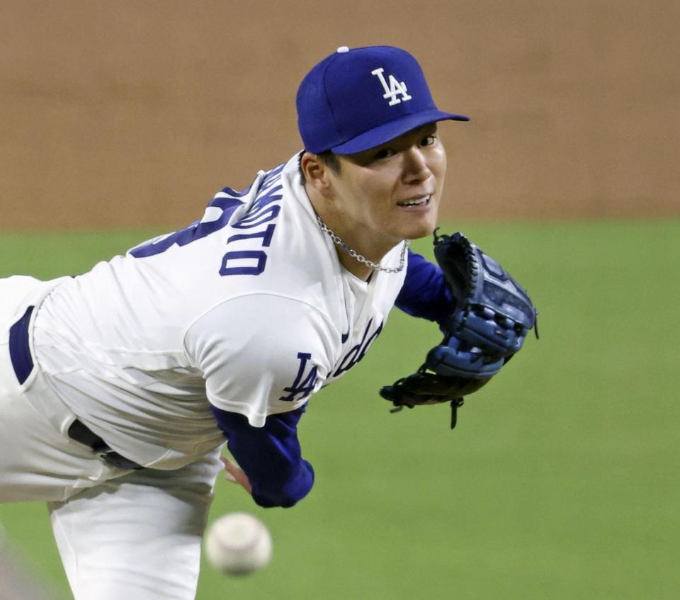 　カージナルス戦に先発したドジャース・山本。７回４失点で勝敗は付かなかった＝ロサンゼルス（共同）