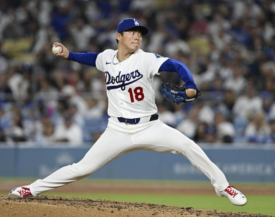 　カージナルス戦に先発したドジャース・山本。７回４失点で勝敗は付かなかった＝ロサンゼルス（共同）