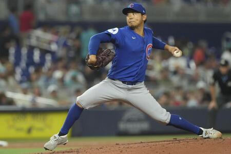　マーリンズ戦に先発し、６回０／３を投げ３安打１失点の好投で９勝目を挙げたカブス・今永＝マイアミ（ＡＰ＝共同）