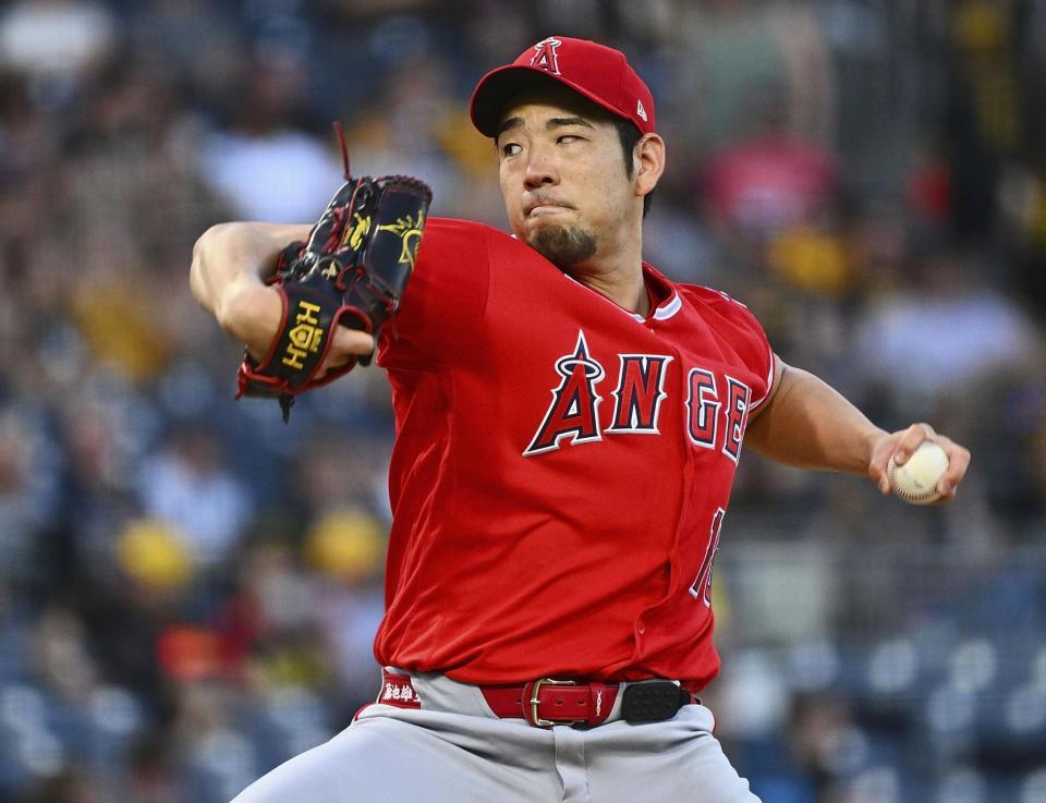 　パイレーツ戦に先発し、６回を５安打無失点で今季初勝利を挙げたエンゼルス・菊池＝ピッツバーグ（ゲッティ＝共同）