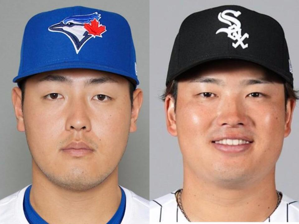 ブルージェイズ・岡本和真（左）とホワイトソックス・村上宗隆