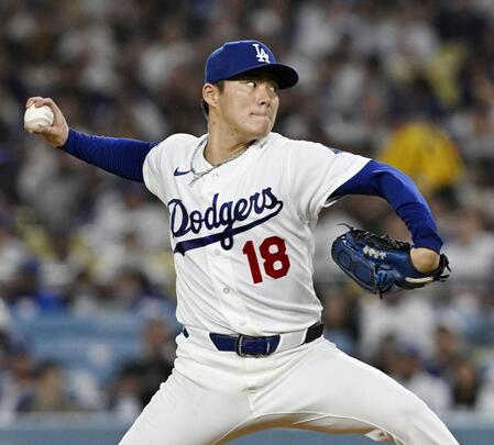 　パドレス戦に先発したドジャース・山本＝ロサンゼルス（共同）