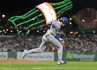 　ジャイアンツ戦の２回、一ゴロに倒れたドジャース・大谷＝サンフランシスコ（共同）