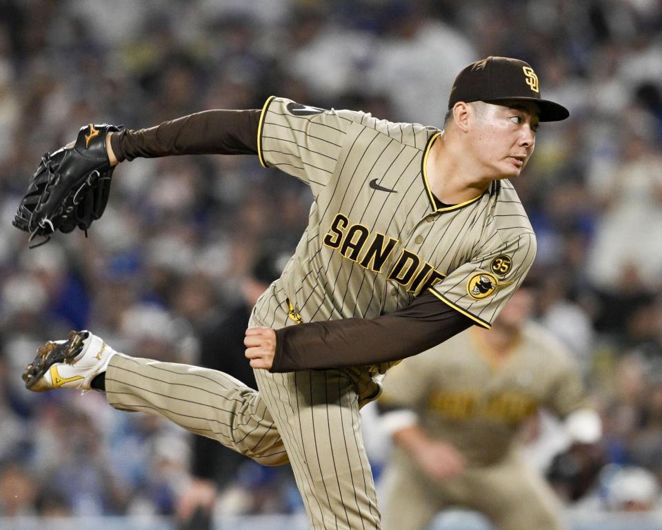 　ドジャース戦の５回途中から登板し、１回を１安打無失点で４勝目を挙げたパドレス・松井（共同）