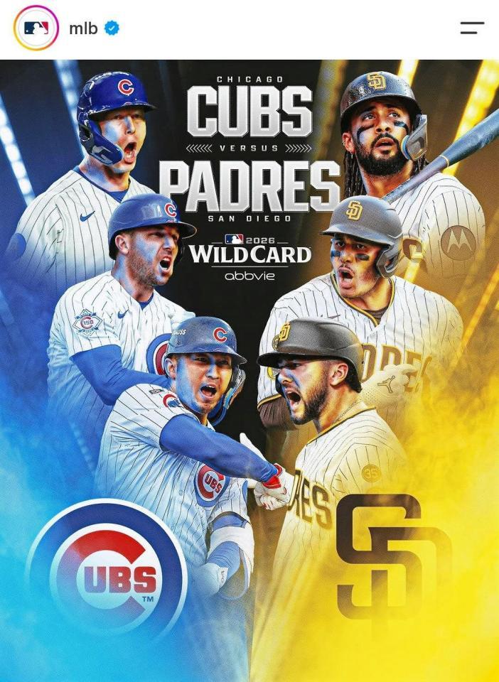 ＷＣＳパドレス－カブス戦のビジュアル。ＭＬＢ公式インスタグラム（ｍｌｂ）より