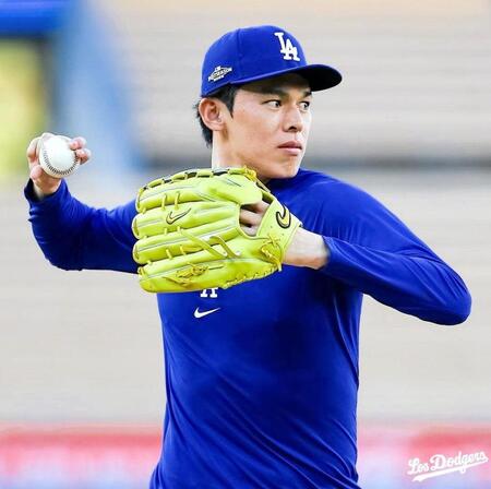 非公開練習に参加した佐々木（ロサンゼルス・ドジャース提供）