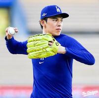 非公開練習に参加した佐々木（ロサンゼルス・ドジャース提供）