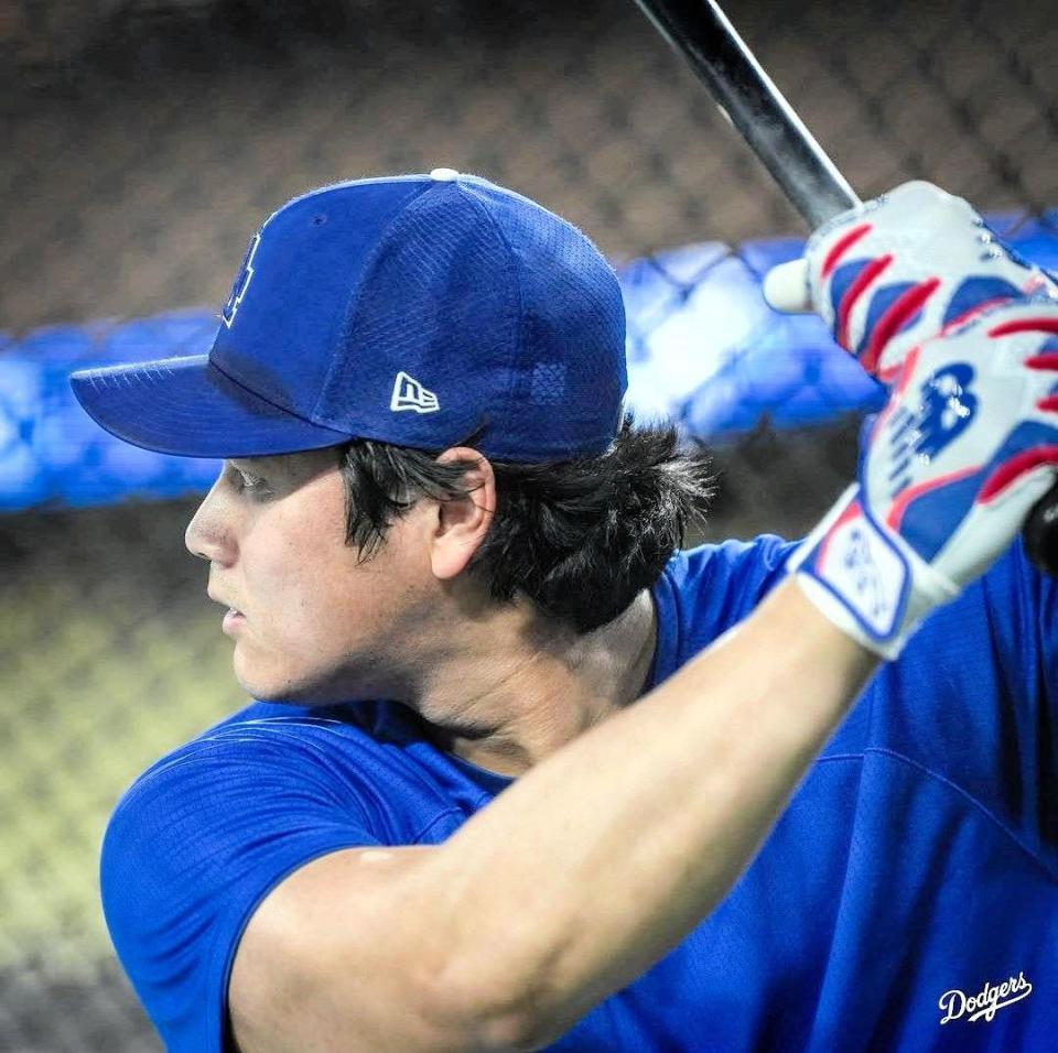 屋外フリー打撃を行う大谷（ロサンゼルス・ドジャース提供）