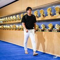 球場入りする大谷（ロサンゼルス・ドジャース提供）