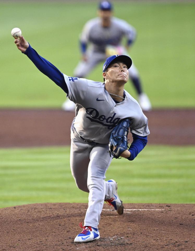 　ブレーブス戦に先発し、７回１失点の好投で勝利投手となった山本＝アトランタ（共同）