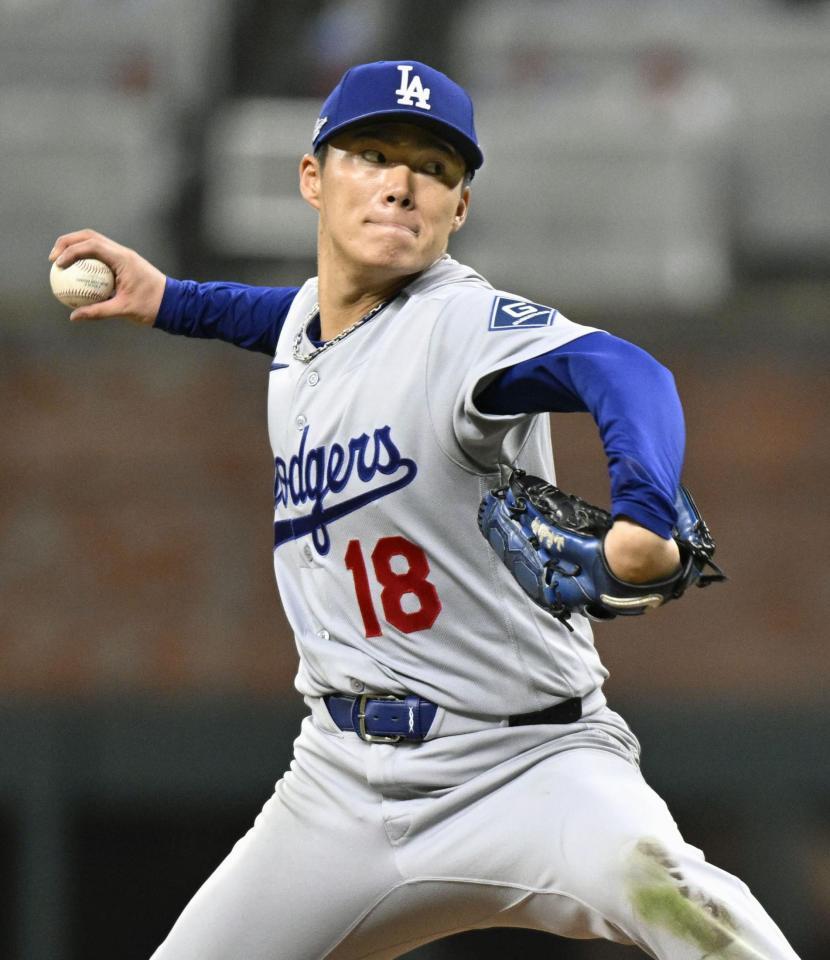 　ブレーブス戦に先発し、７回１失点の好投で勝利投手となった山本＝アトランタ（共同）