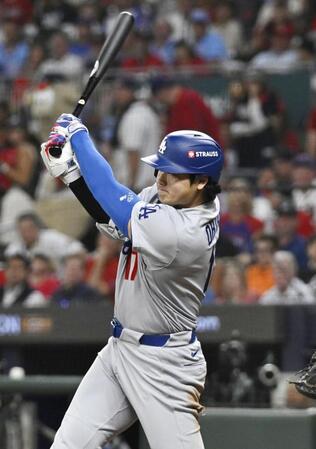 　ブレーブス戦の７回、二ゴロに倒れたドジャース・大谷＝アトランタ（共同）