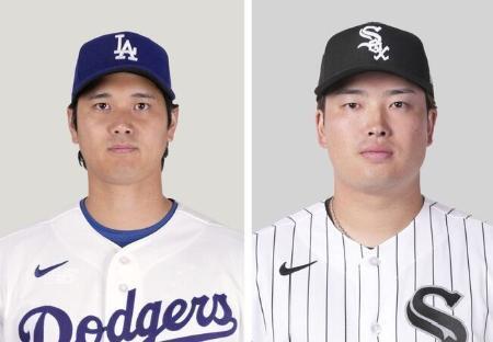 　大谷翔平（左）と村上宗隆