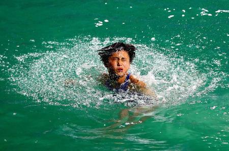 　業者のミスにより藻が繁殖して緑色に変色したプール（共同）