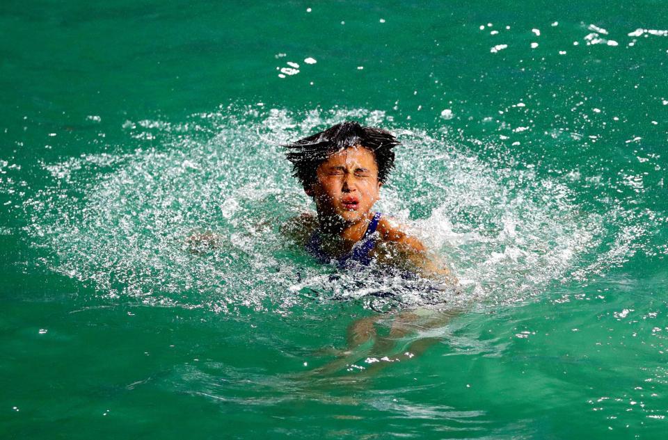 　業者のミスにより藻が繁殖して緑色に変色したプール（共同）