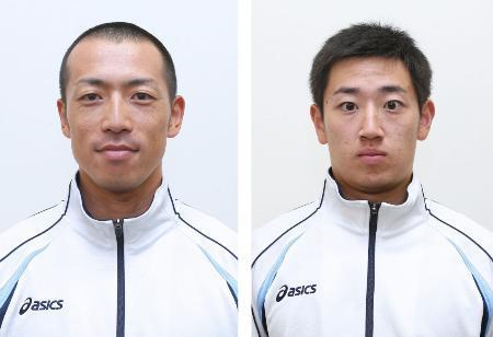 　スケルトンの平昌冬季五輪代表に決まった高橋弘篤（左）、宮嶋克幸