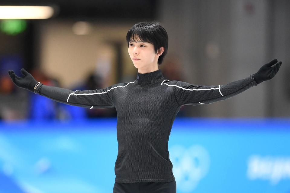 　練習を終えた羽生結弦（撮影・堀内翔）