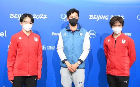 　（左から）ＳＰ２位の鍵山優真、首位のネーサン・チェン、３位の宇野昌磨（撮影・堀内翔）