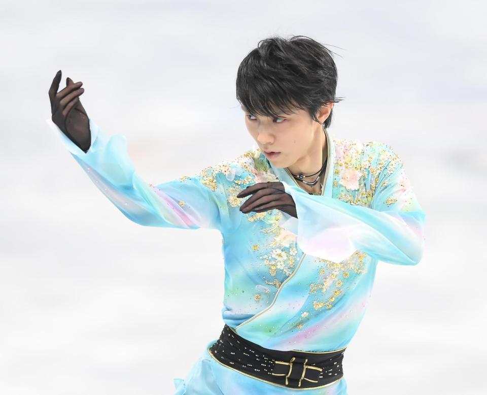 　フリー演技を滑る羽生結弦（撮影・堀内翔）