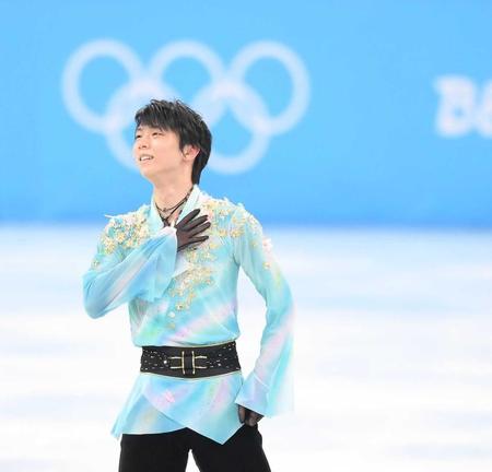 　フリー演技を終えて笑顔を見せる羽生結弦（撮影・堀内翔）