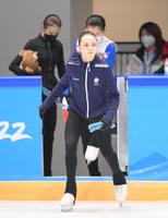 公式練習で調整を行ったワリエワ（撮影・堀内翔）