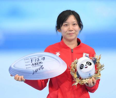 　女子１０００メートル優勝した高木美帆（撮影・堀内翔）
