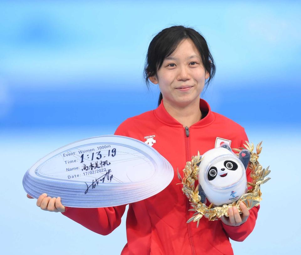 　女子１０００メートル優勝した高木美帆（撮影・堀内翔）