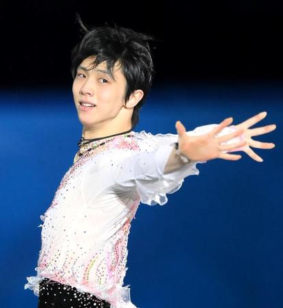 　エキシビションに登場した羽生結弦（撮影・堀内翔）