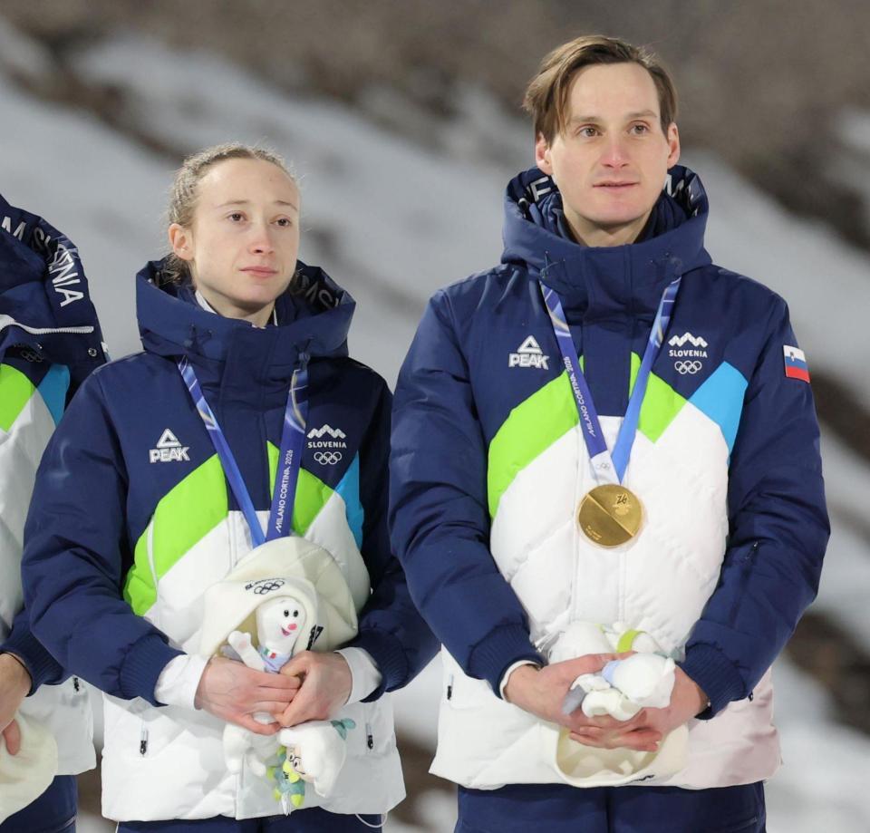金メダルに輝いたスロベニアのニカ・プレブツ（左）とドメン・プレブツ（撮影・吉澤敬太）