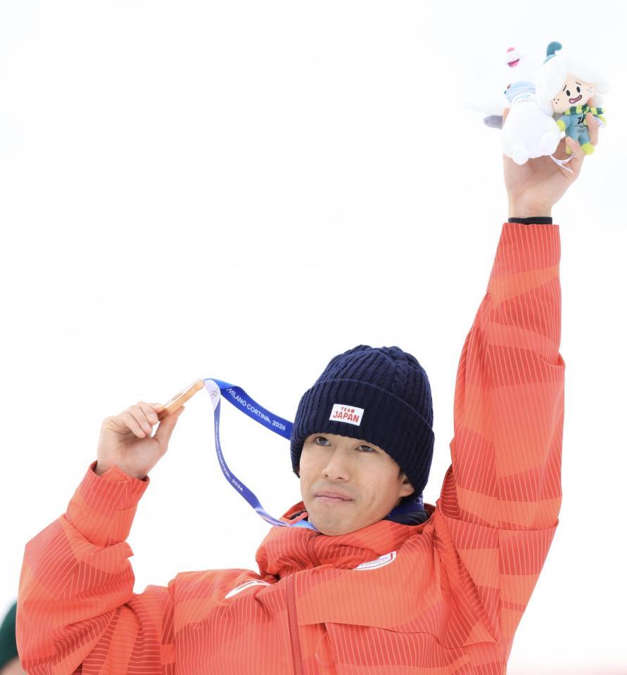 銅メダルの堀島行真＝リビーニョ・エアリアル・モーグルパーク（撮影・吉澤敬太）