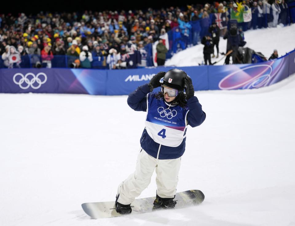 　男子ハーフパイプ決勝３回目を終えた平野歩夢＝リビーニョ（共同）