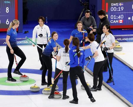 イタリアに敗れ、肩を落とす吉村（左から２人目）ら＝コルティナダンペッツォ（共同）