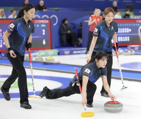 スイスと対戦する韓国代表＝コルティナ・カーリング・オリンピック・スタジアム（撮影・吉澤敬太）