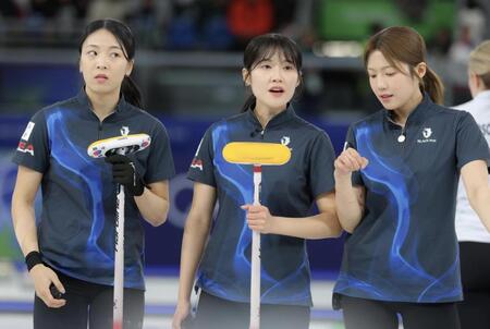 スイスと対戦しる韓国代表＝コルティナ・カーリング・オリンピック・スタジアム（撮影・吉澤敬太）