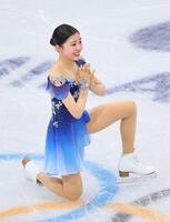 女子フリー　演技を終え笑顔の千葉百音